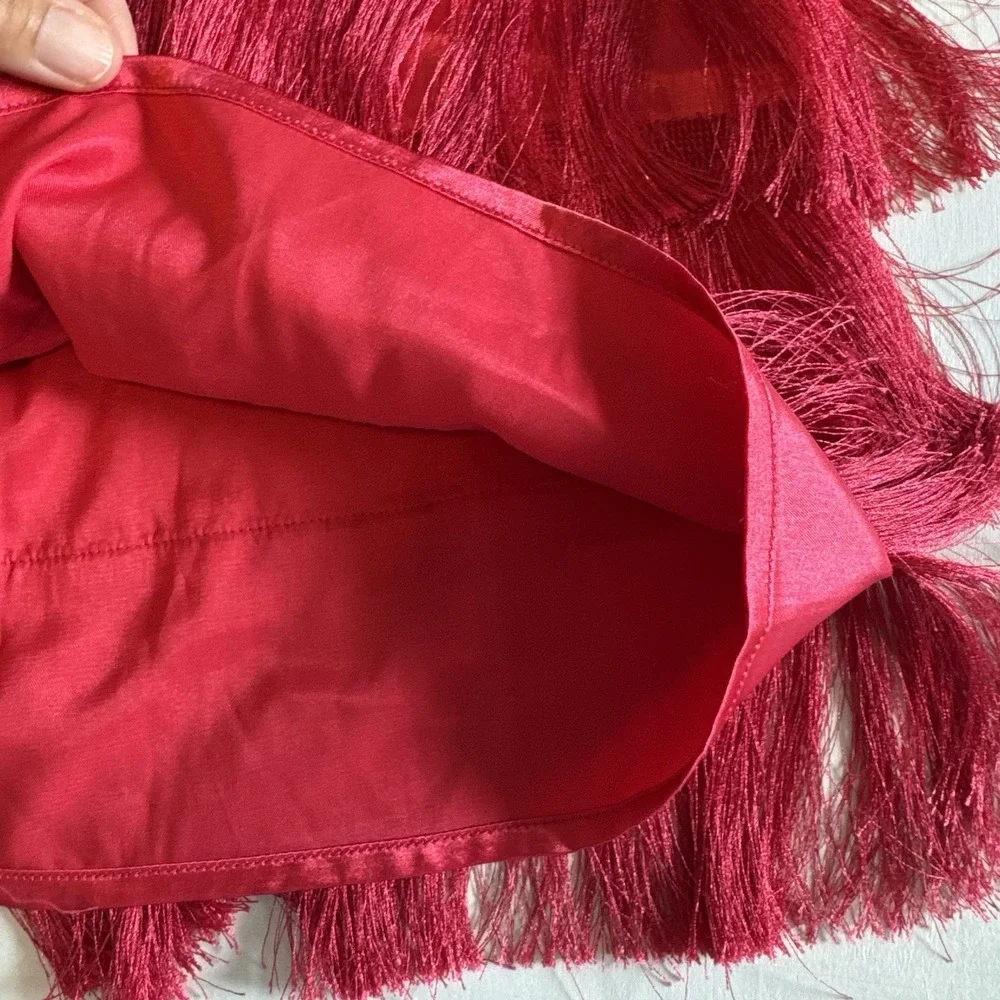 DO+BE Full Fringe Mini Skirt Pink Medium Cowgirl Boho Nashville Fuchsia Fest